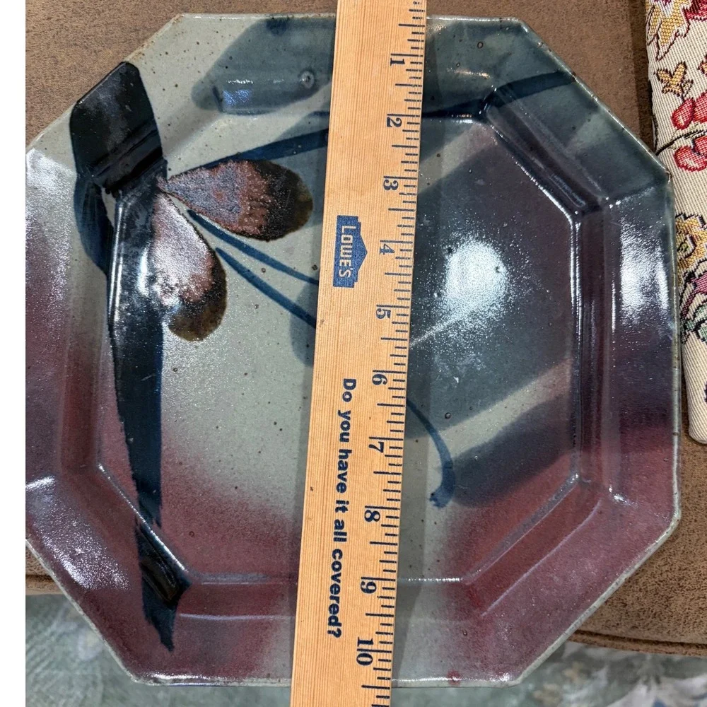 John Freimarck Studio Pottery Octagonal Stoneware Plate Abstract signed Earthy
